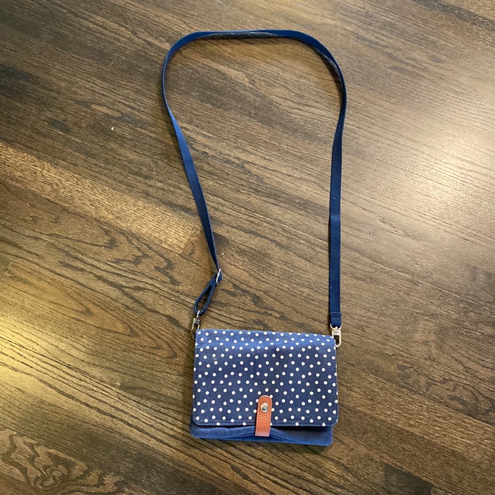 Thirty One Blue White Polka Dot Purse Crossbody EUC